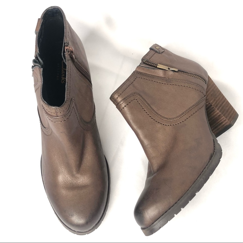 Clarks Brown leather booties Mission Halle Sz 10 M - Picture 3 of 15